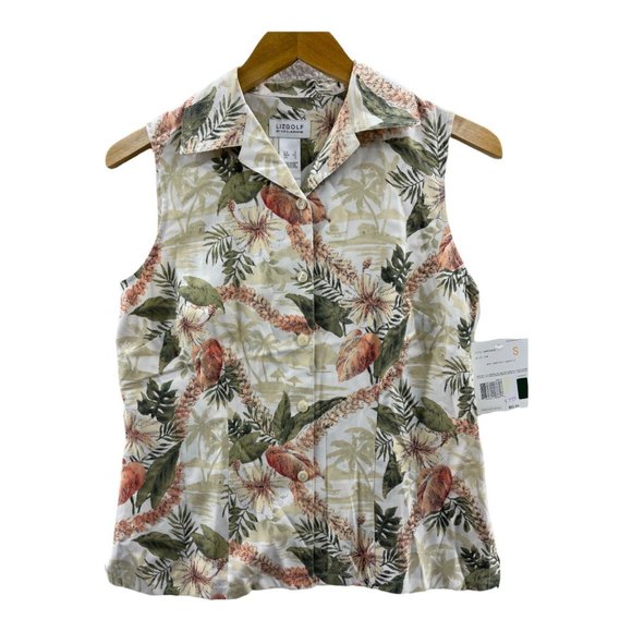 Liz Golf By Liz Claiborne Womens Button Front Shirt Multicolor Hawaiian S New - Picture 1 of 6